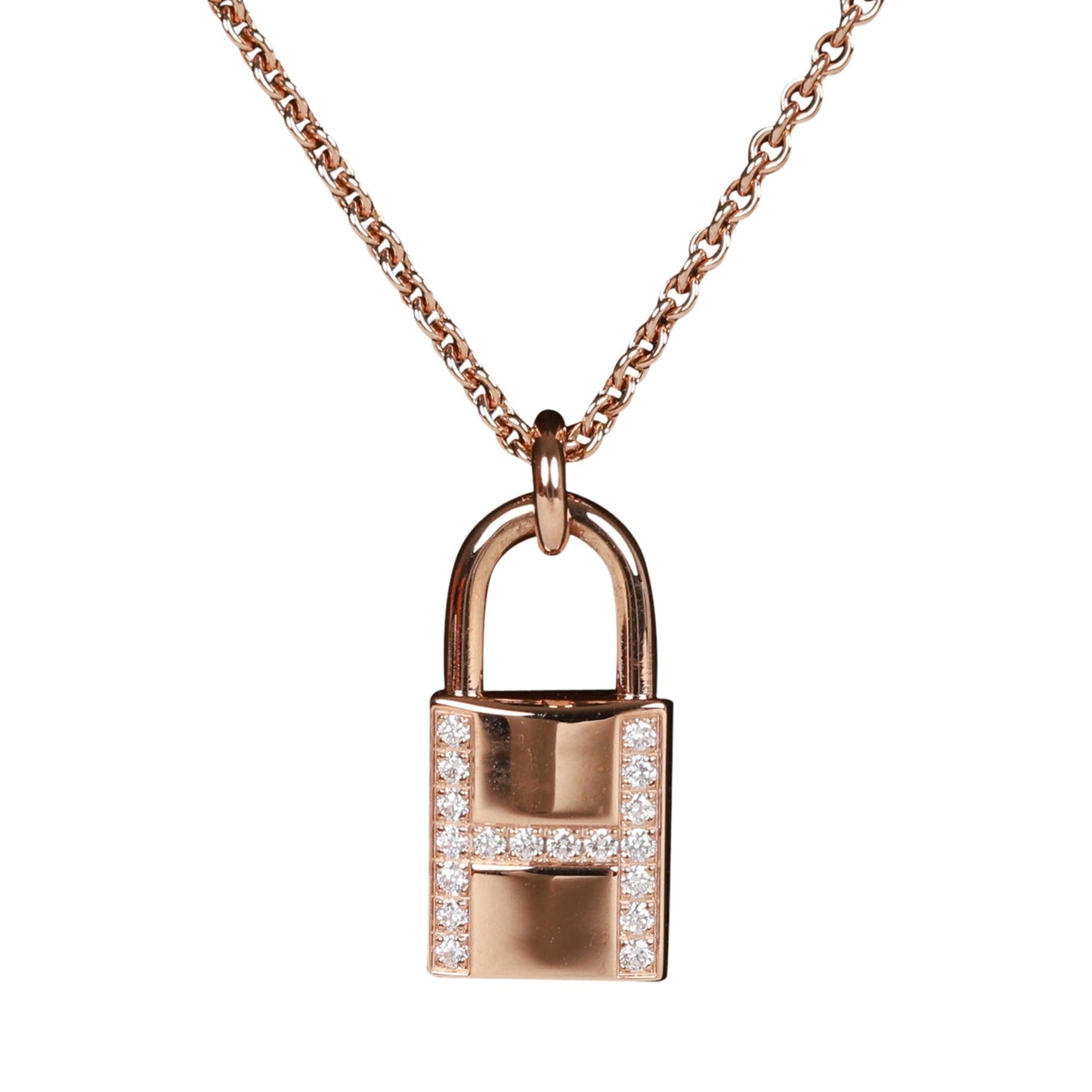 Hermes 18k Rose Gold Amulettes Cadenas Pendant Necklace