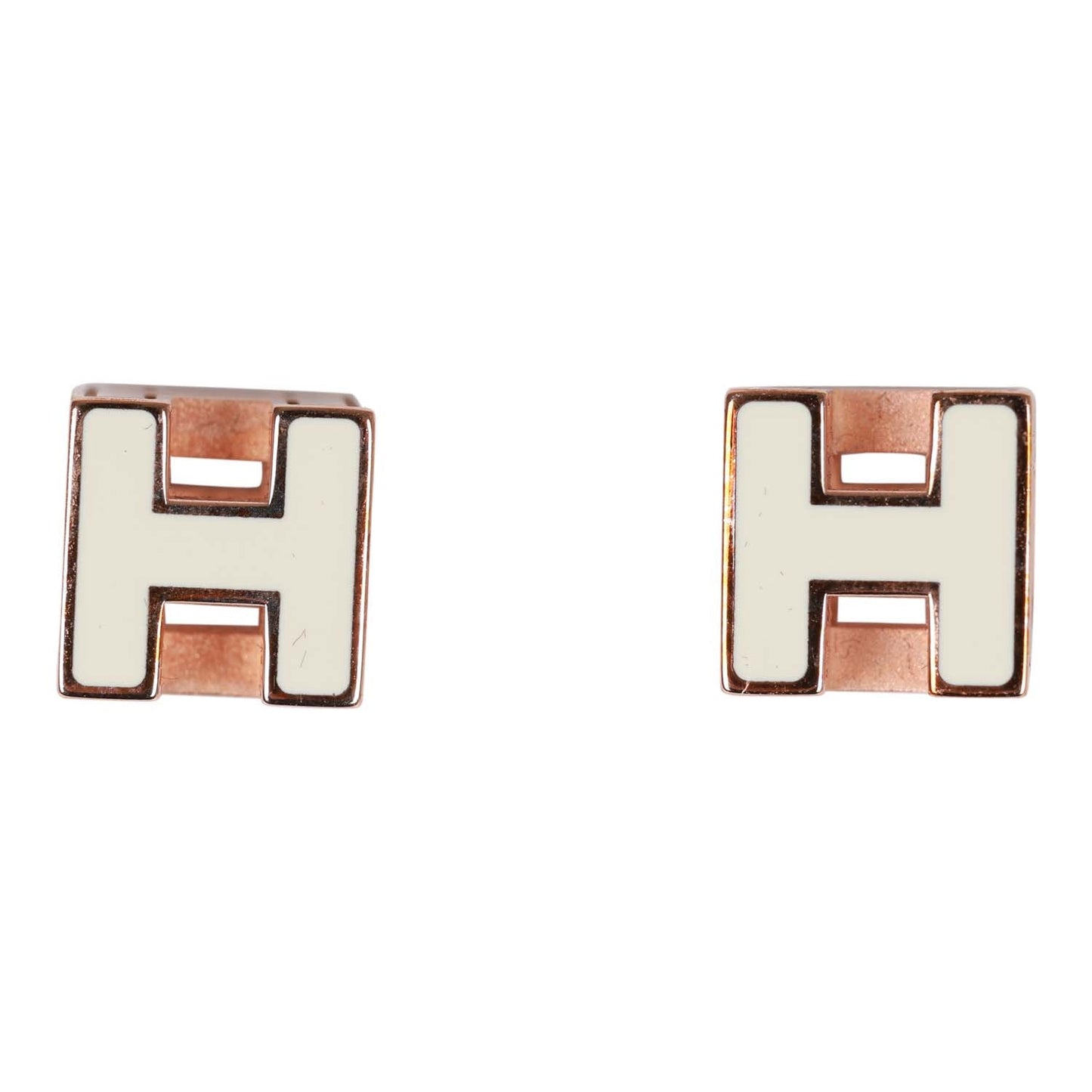 Hermes Cage d'H Earrings White Lacquered Rose Gold