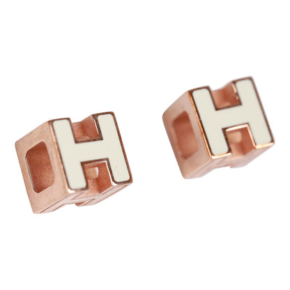 Hermes Cage d'H Earrings White Lacquered Rose Gold