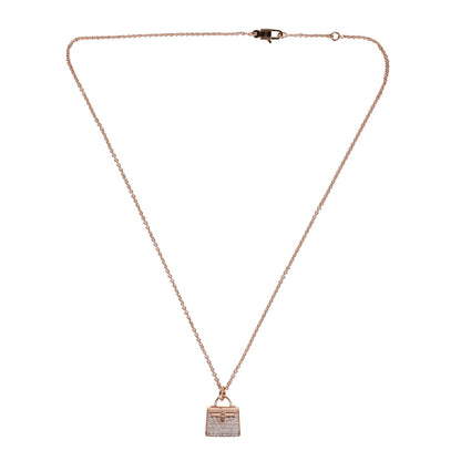 Hermes 18k Rose Gold Diamond Kelly Amulettes Pendant Necklace