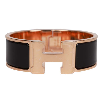 Hermes Black Wide Enamel Bracelet GM Rose Gold Hardware