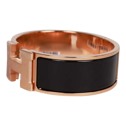 Hermes Black Wide Enamel Bracelet GM Rose Gold Hardware