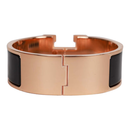 Hermes Black Wide Enamel Bracelet GM Rose Gold Hardware