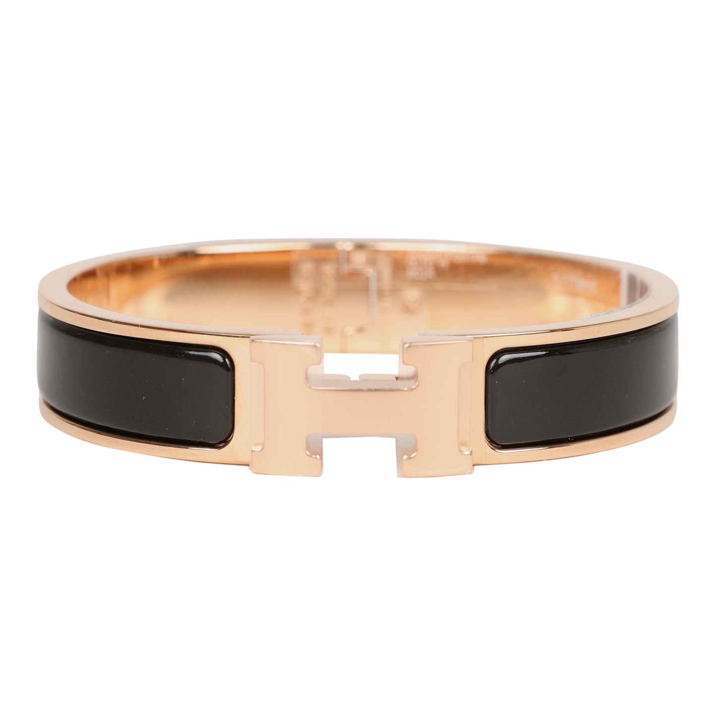 Hermes Black Clic Clac H Narrow Enamel Bracelet PM Gold Hardware