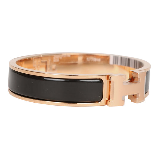 Hermes Black Clic Clac H Narrow Enamel Bracelet PM Gold Hardware