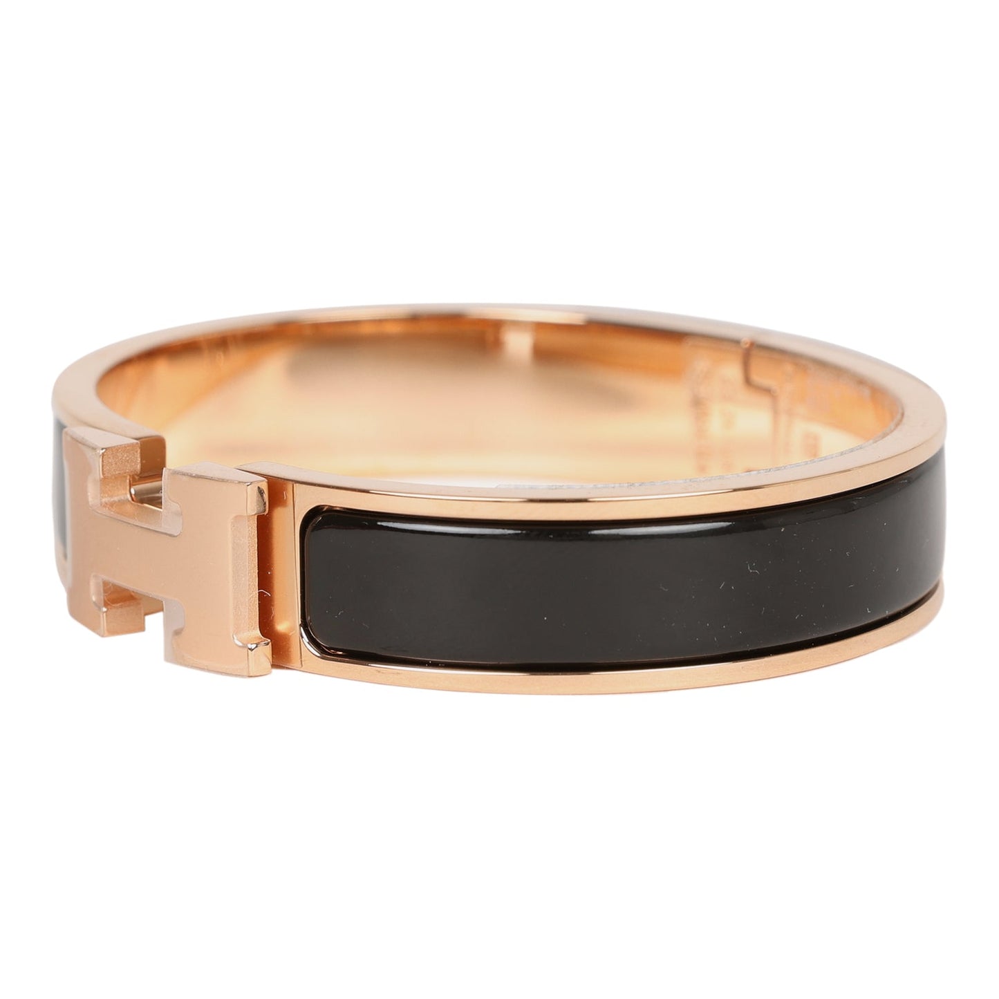 Hermes Black Clic Clac H Narrow Enamel Bracelet PM Gold Hardware