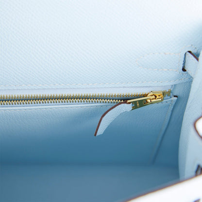 Hermes Kelly Sellier 25 Bleu Brume Epsom Gold Hardware