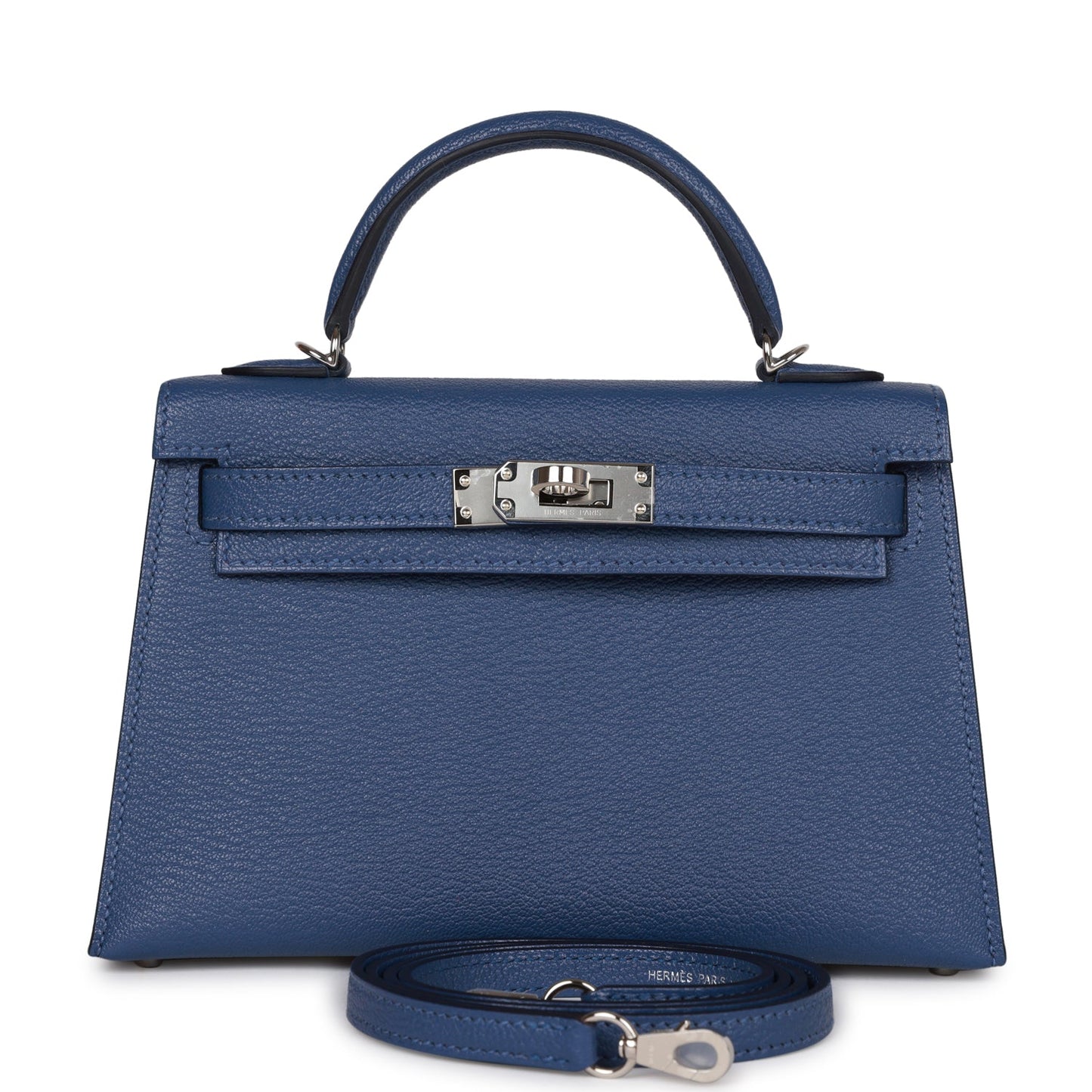 Hermes Kelly Sellier 20 Bleu Brighton Verso Chevre Palladium Hardware