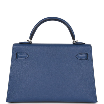 Hermes Kelly Sellier 20 Bleu Brighton Verso Chevre Palladium Hardware