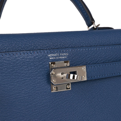 Hermes Kelly Sellier 20 Bleu Brighton Verso Chevre Palladium Hardware