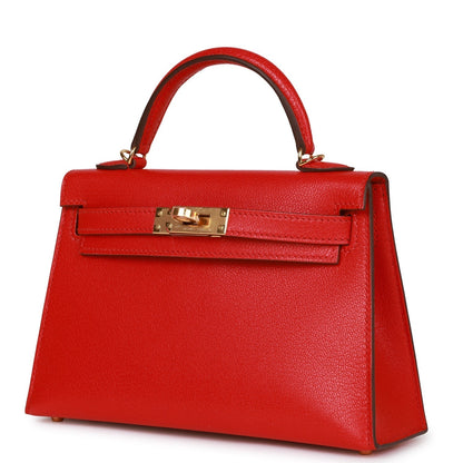 Hermes Kelly Sellier 20 Rouge de Coeur Chevre Gold Hardware