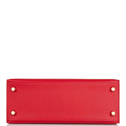 Hermes Kelly Sellier 25 Rouge Casaque Epsom Gold Hardware