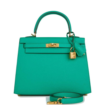 Hermes Kelly Sellier 25 Vert Jade Epsom Gold Hardware