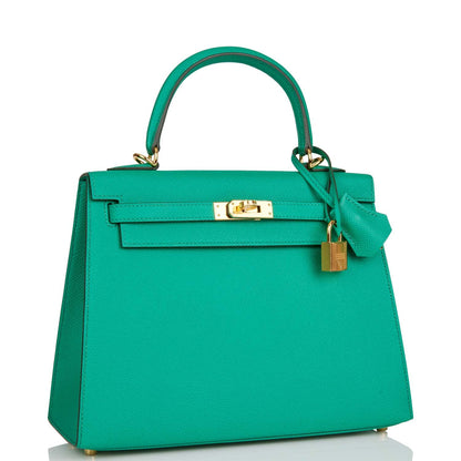 Hermes Kelly Sellier 25 Vert Jade Epsom Gold Hardware