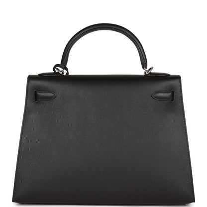 Hermes Kelly Sellier 32 Black Epsom Palladium Hardware