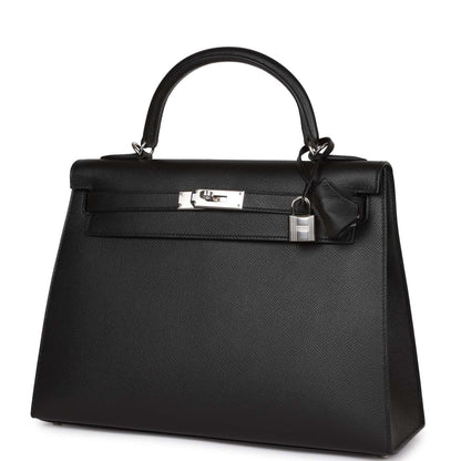 Hermes Kelly Sellier 32 Black Epsom Palladium Hardware