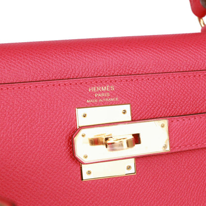 Hermes Kelly Sellier 28 Rose Extreme Epsom Gold Hardware