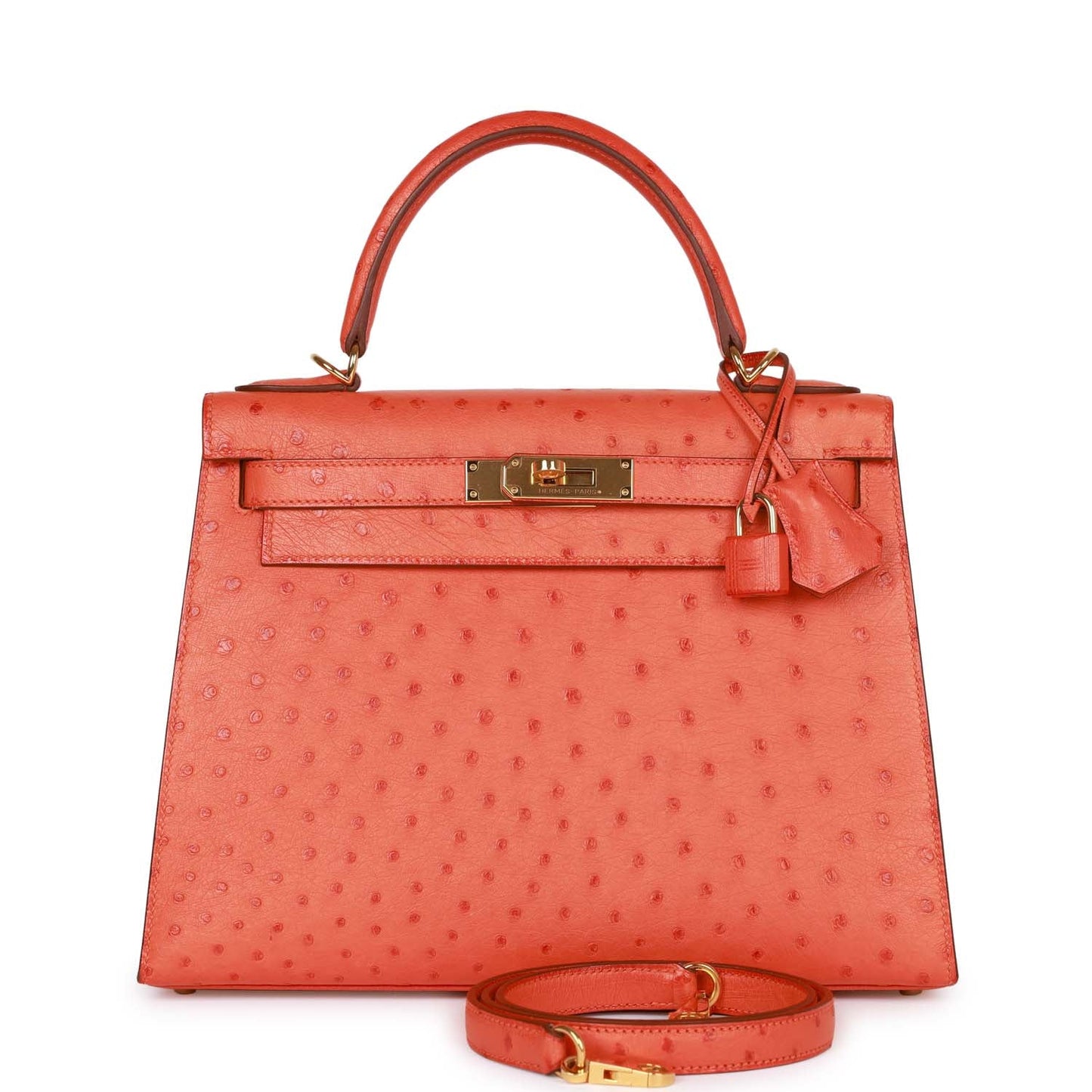 Hermes Kelly Sellier 28 Tangerine Ostrich Gold Hardware