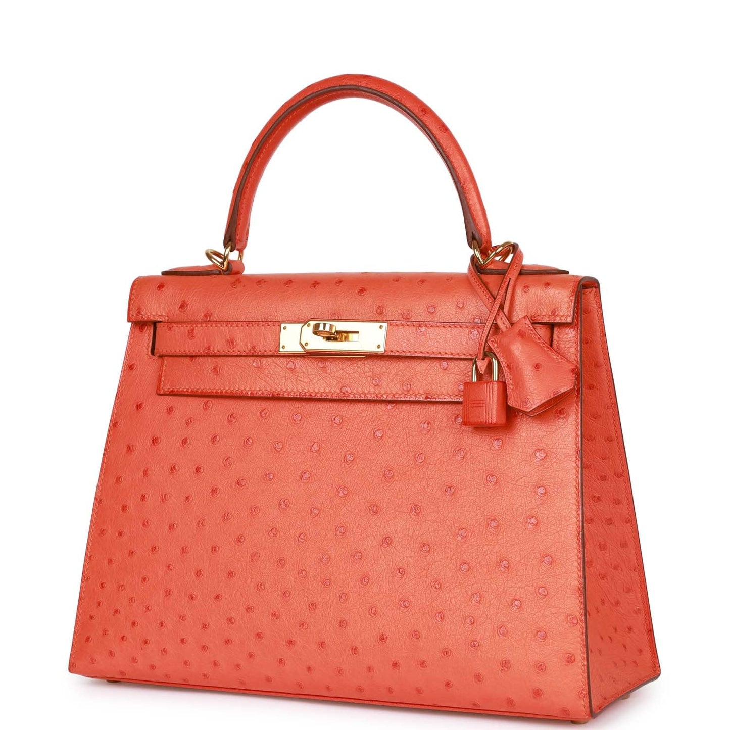 Hermes Kelly Sellier 28 Tangerine Ostrich Gold Hardware