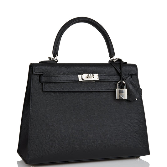 Hermes Kelly Sellier 25 Black Epsom Palladium Hardware