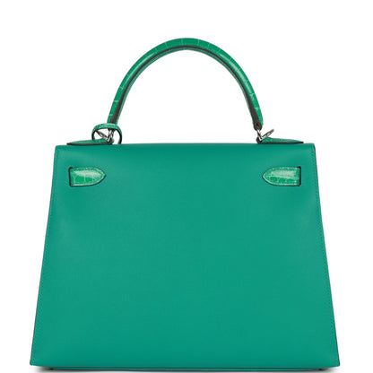 Hermes Kelly Sellier 28 Vert Verone Madame and Shiny Niloticus Crocodile Touch Palladium Hardware