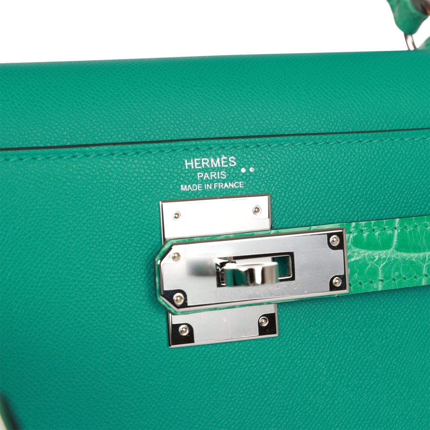 Hermes Kelly Sellier 28 Vert Verone Madame and Shiny Niloticus Crocodile Touch Palladium Hardware