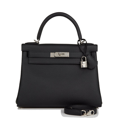 Hermes Kelly Retourne 28 Black Togo Palladium Hardware