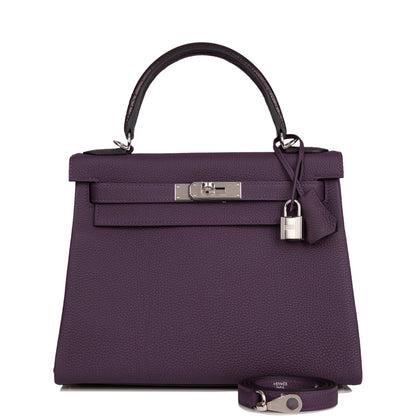 Hermes Kelly Retourne 28 Raisin Togo and Prunoir Alligator Touch Palladium Hardware