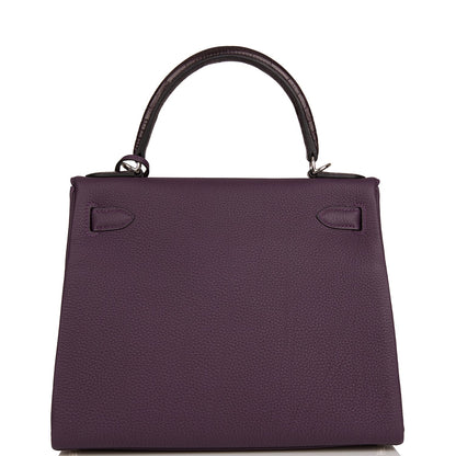 Hermes Kelly Retourne 28 Raisin Togo and Prunoir Alligator Touch Palladium Hardware