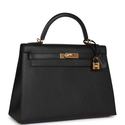 Hermes Kelly Sellier 32 Black Epsom Gold Hardware