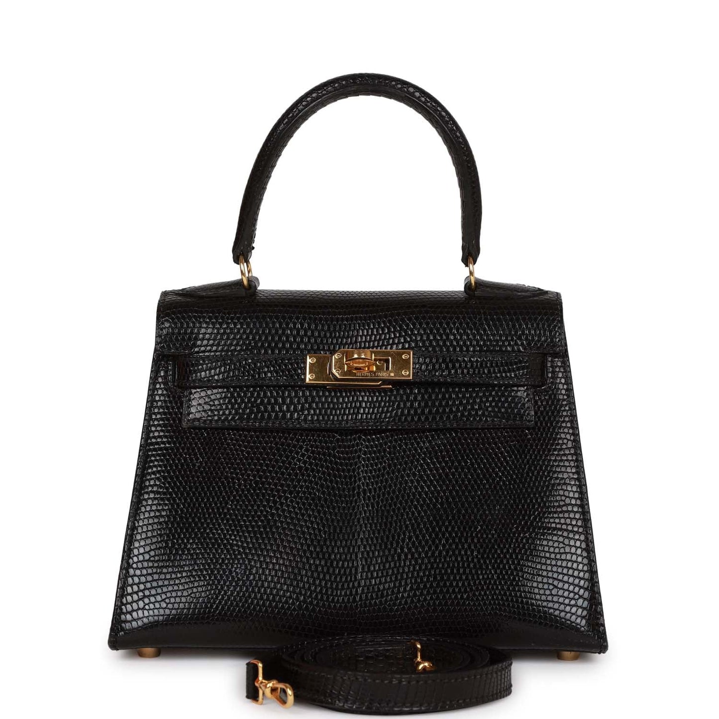 Vintage Hermes Kelly Sellier 20 Black Lizard Gold Hardware