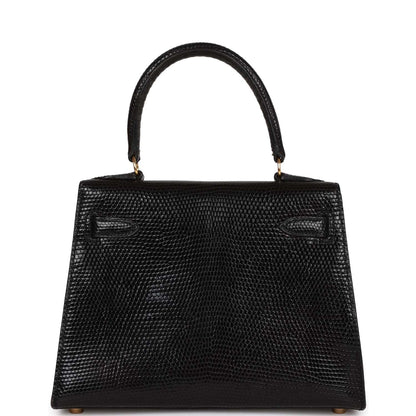 Vintage Hermes Kelly Sellier 20 Black Lizard Gold Hardware