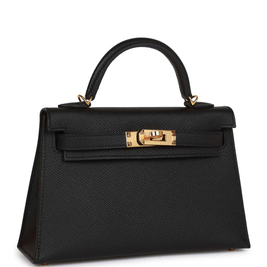 Hermes Kelly Sellier 20 Black Epsom Gold Hardware