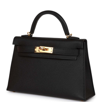 Hermes Kelly Sellier 20 Black Epsom Gold Hardware