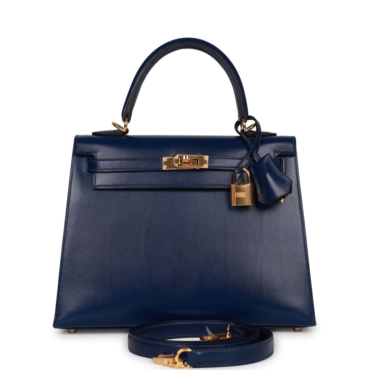 Hermes Kelly Sellier 25 Bleu Saphir Box Gold Hardware