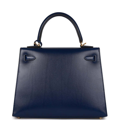 Hermes Kelly Sellier 25 Bleu Saphir Box Gold Hardware