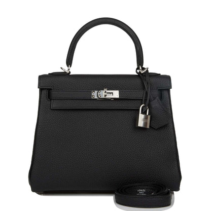 Hermes Kelly Retourne 25 Black Togo Palladium Hardware