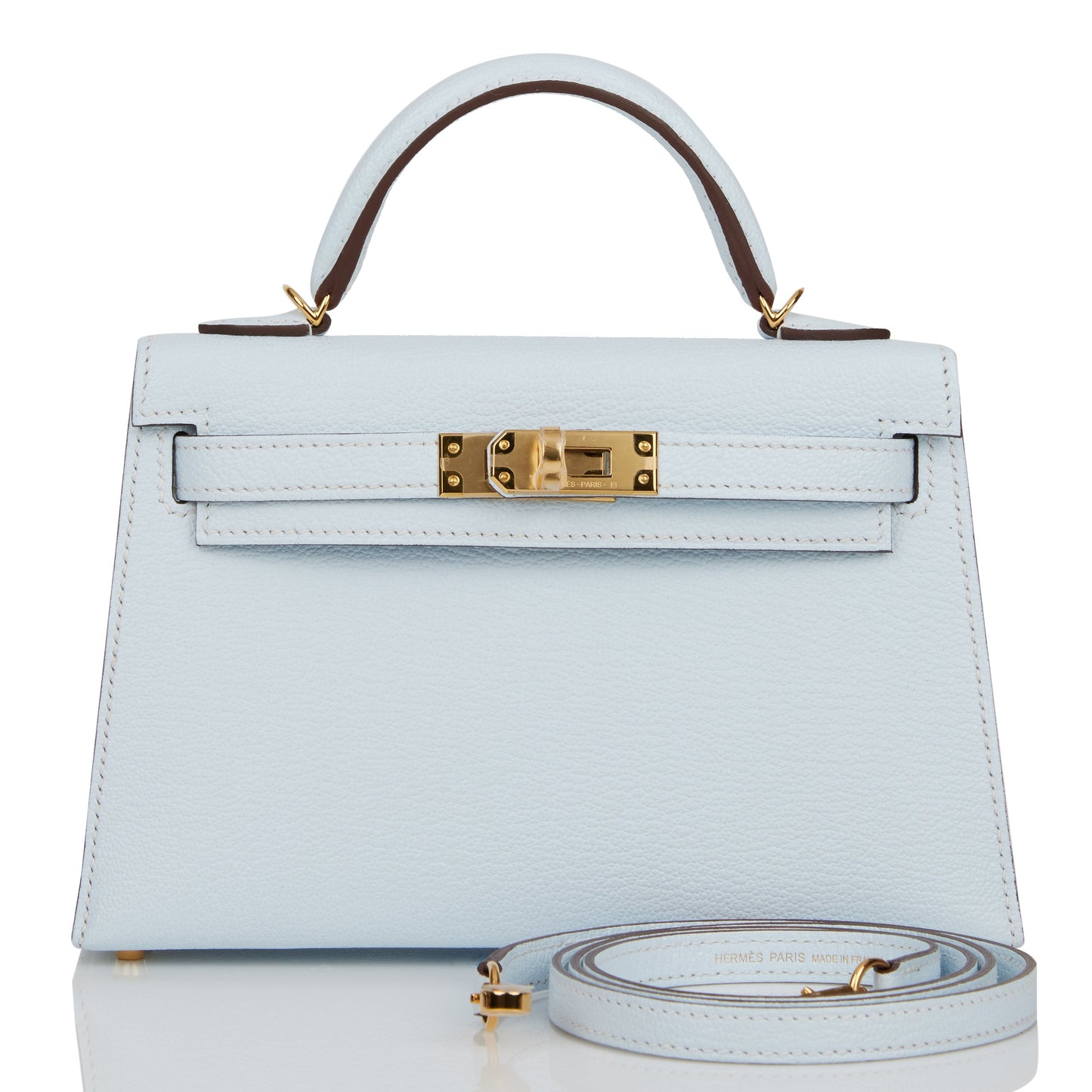 Hermes Kelly Sellier 20 Bleu Brume Chevre Gold Hardware