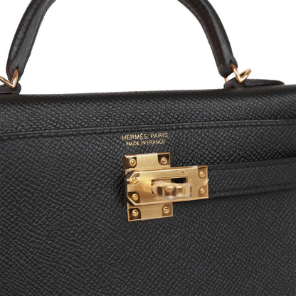 Hermes Kelly Sellier 20 Black Epsom Gold Hardware