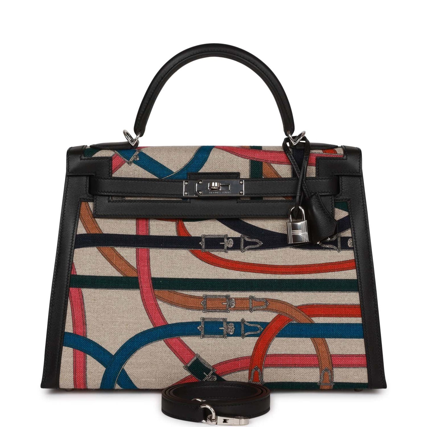 Hermes Kelly Sellier 32 Toile de Camp Cavalcadour Palladium Hardware