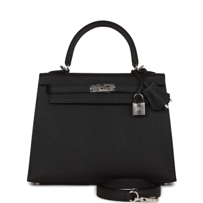 Hermes Kelly Sellier 25 Black Epsom Palladium Hardware