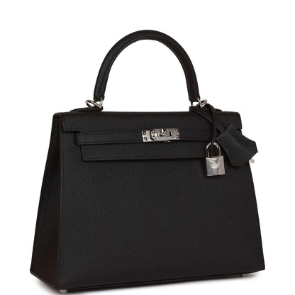 Hermes Kelly Sellier 25 Black Epsom Palladium Hardware