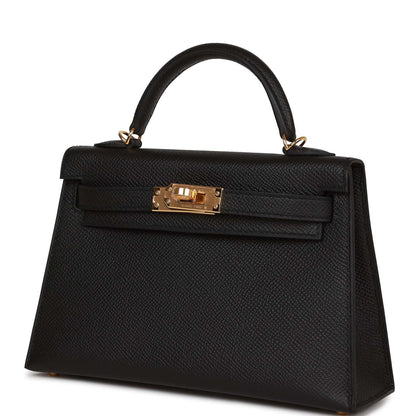 Hermes Kelly Sellier 20 Black Epsom Gold Hardware