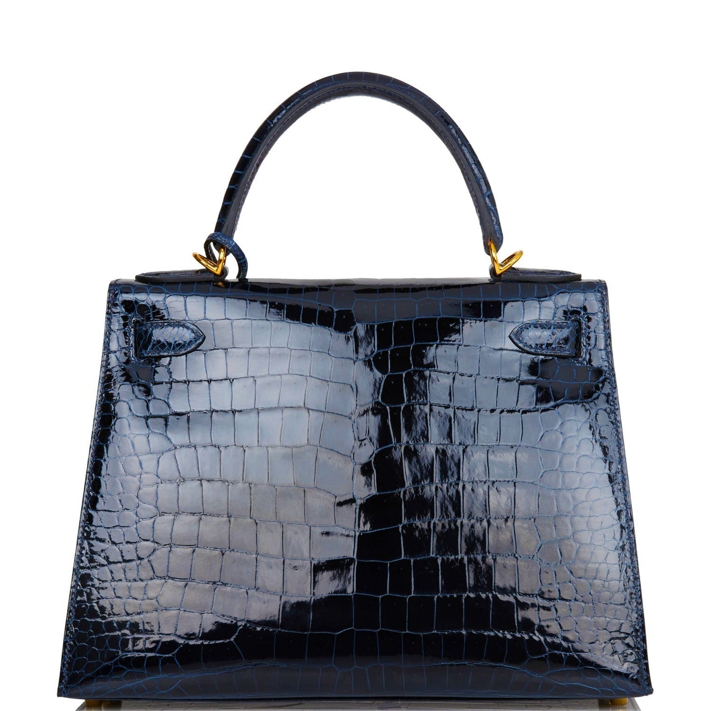 Hermes Kelly Sellier 28 Bleu Baltique Shiny Porosus Crocodile Gold Hardware