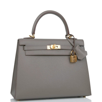 Hermes Kelly Sellier 25 Etain Epsom Gold Hardware