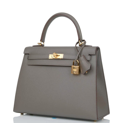 Hermes Kelly Sellier 25 Etain Epsom Gold Hardware