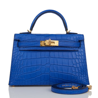 Hermes Kelly Sellier 20 Bleu Royal Matte Alligator Gold Hardware