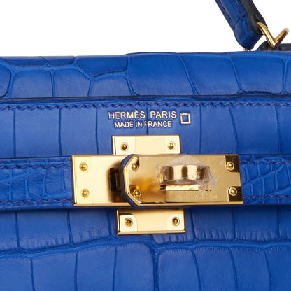 Hermes Kelly Sellier 20 Bleu Royal Matte Alligator Gold Hardware