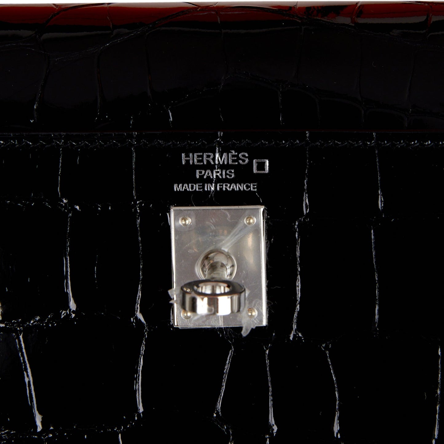 Hermes Kelly Sellier 25 Black Shiny Alligator Palladium Hardware