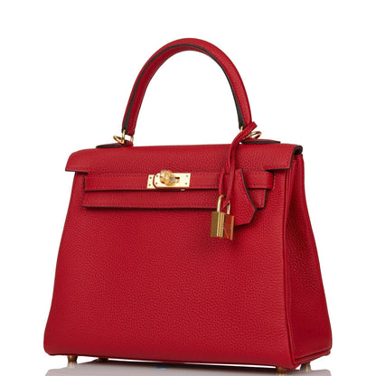 Hermes Kelly Retourne 25 Rouge Casaque Togo Gold Hardware